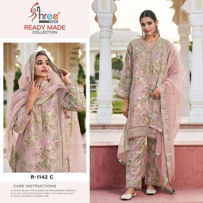 R 1142 By Shree Organza Embroidery Pakistani Readymade Suits Wholesale Shop In Surat
